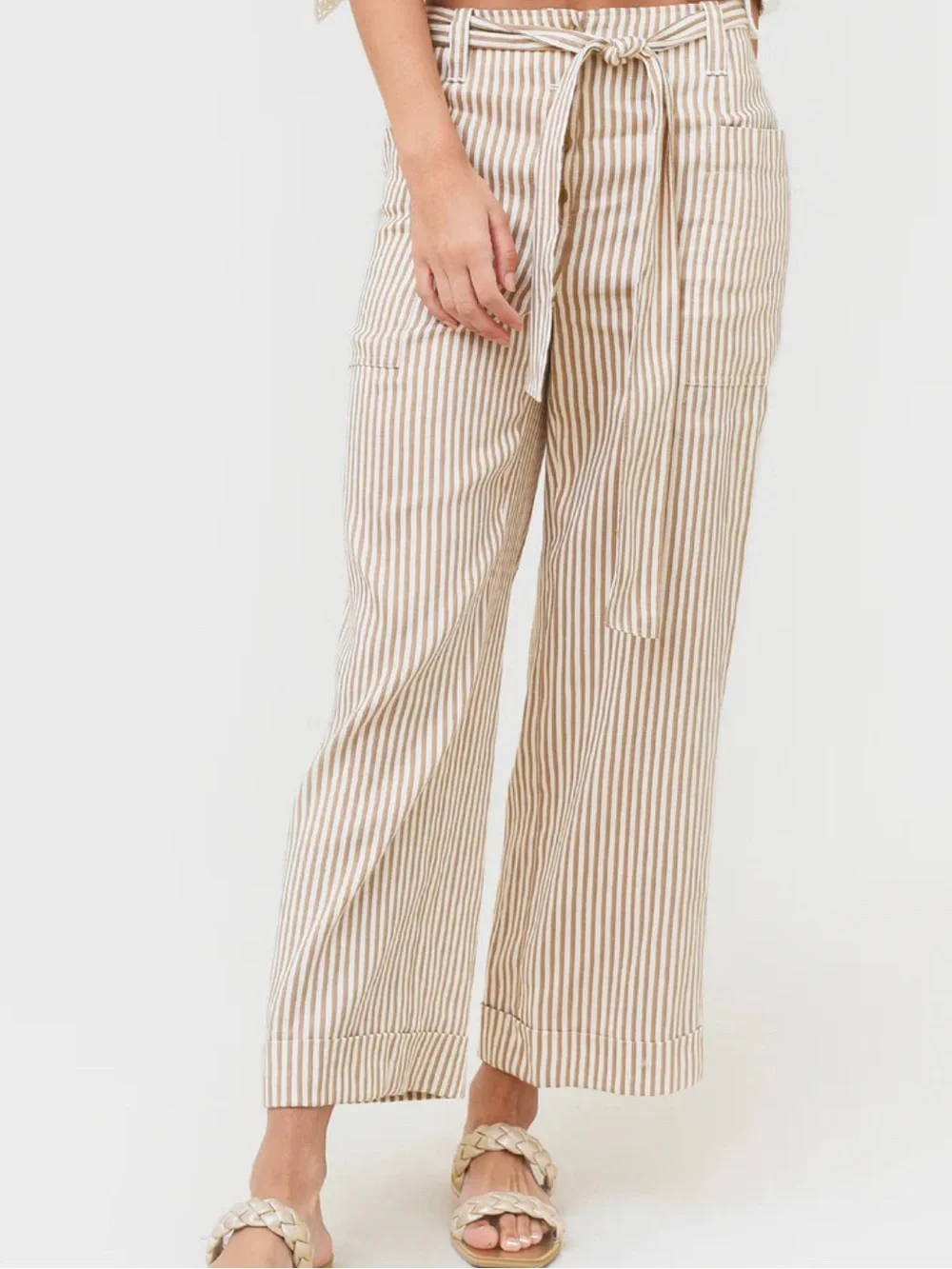 Tory Burch Gabriela Striped Gathered Tie Waist Linen Blend Pants 8